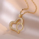 Trendy gold-tone heart stainless steel zirconia necklace for women and girls, perfect for love-themed parties and daily jewelry wear.