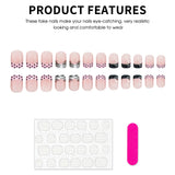 24-piece short square false nails with black and white zebra print, polka dots, and French tips by HSF Marketplace