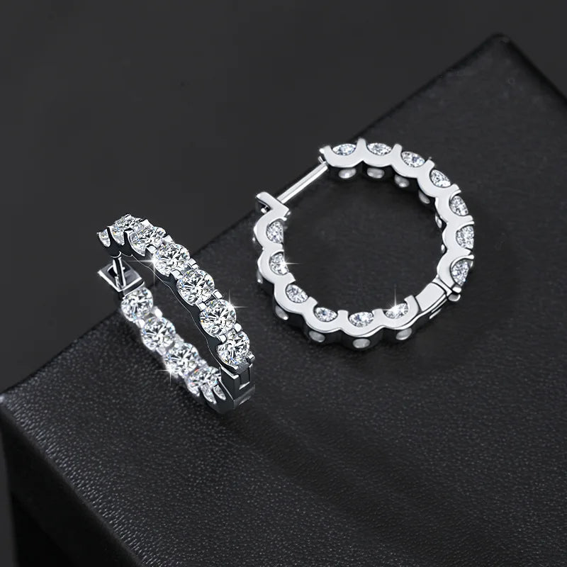 3.0 D color moissanite hoop earrings in 925 sterling silver for women, wedding and party jewelry