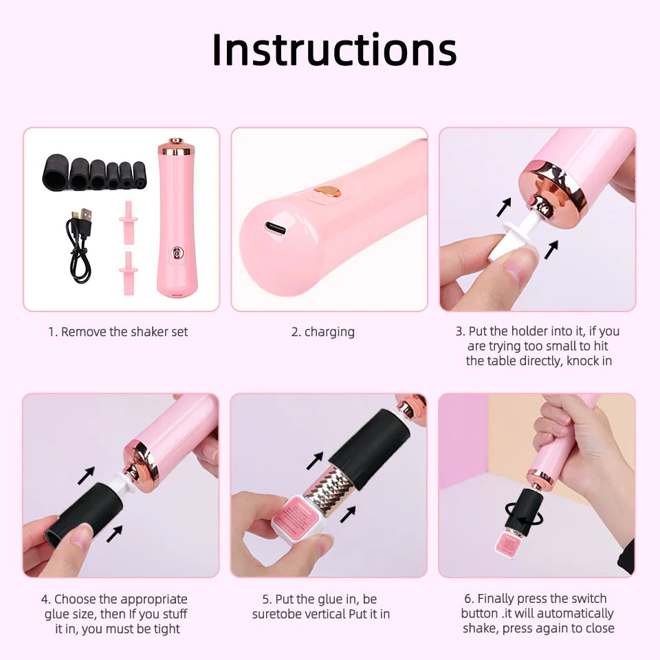 Portable eyelash glue shaker device by HSF Marketplace, USB electric tool for mixing eyelash adhesives and tattoo ink liquids.