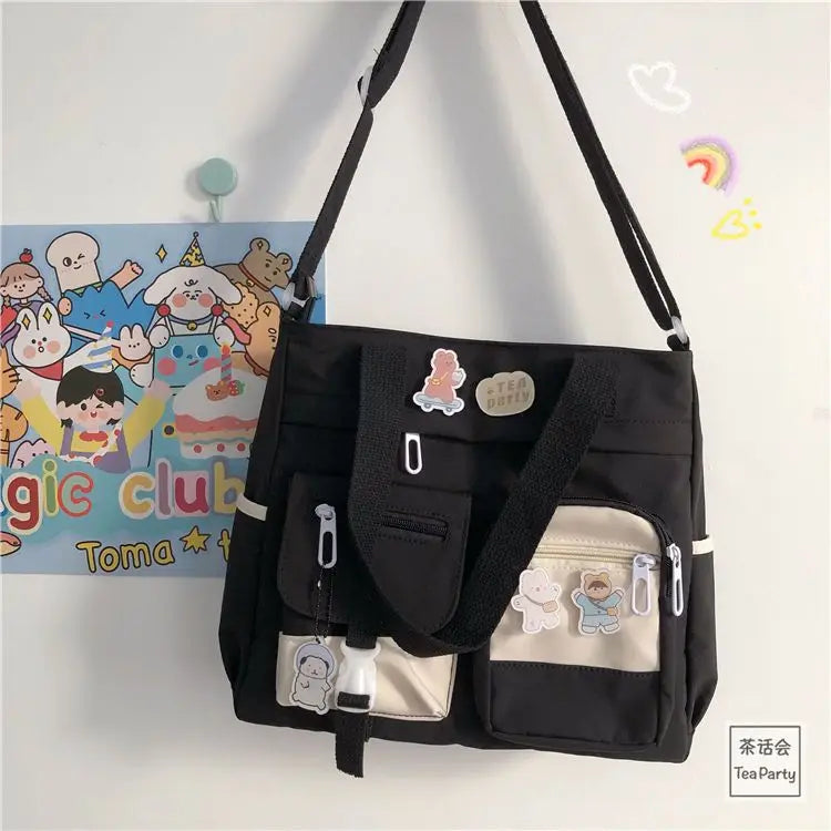 Waterproof canvas women's handbag with shoulder strap, nylon tote, oxford crossbody bag, versatile satchel for girls and women.