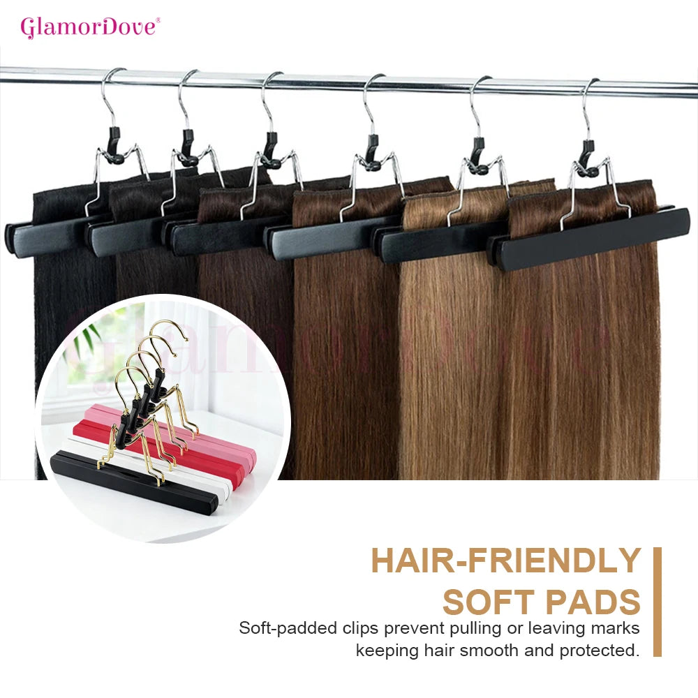 GlamorDove 4PCS Wooden Hair Extension Hanger – Double Side Weft Holder for Hair Extensions, Wig and Hairpiece Storage Organizer