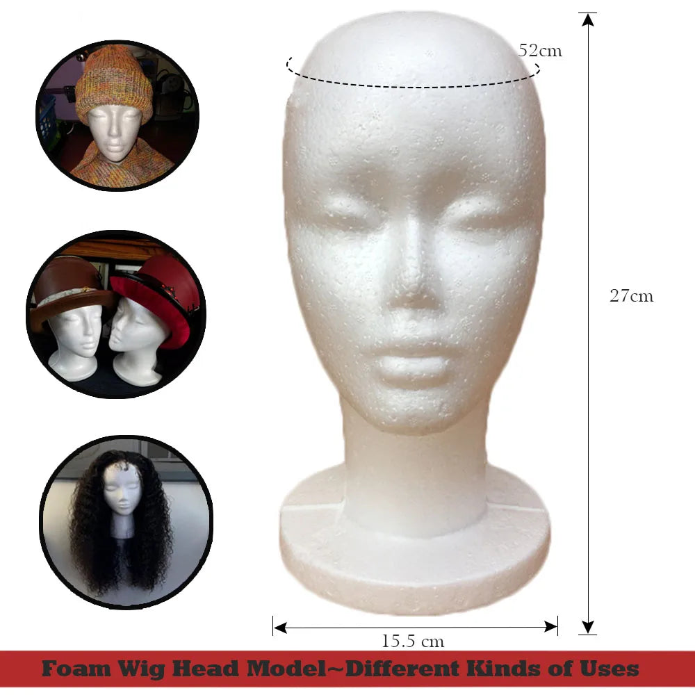 Foam Mannequin Head Wig Head, Female Mannequin Wig Display Stand Holder, Cosmetics Model Head White Foam Heads for Glasses Mask