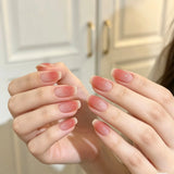 24-piece blush pink glitter diamond cat eye press-on false nails in short coffin square full-cover tips
