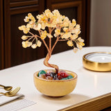 1pcs Natural Yellow Crystal Healing Gems Feng Shui Trees Lucky Money Tree Copper Wire Wrapped Crystal Crafts Home Decor
