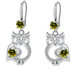 Silver cute owl drop earrings for women with colorful zircon accents by HSF Marketplace