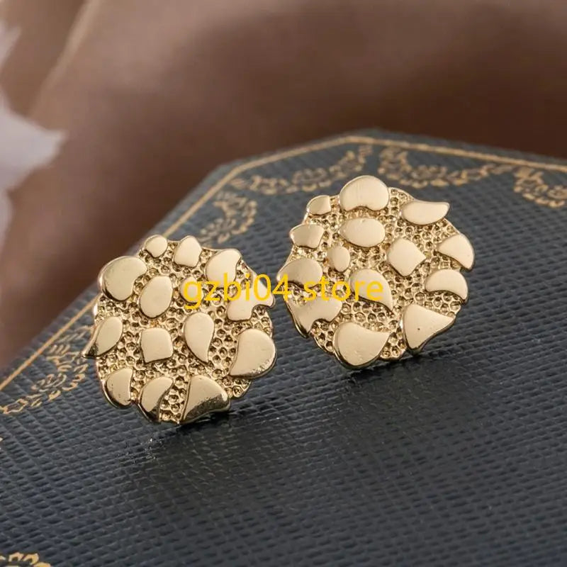 HSF irregular gold geometric earrings with textured alloy finish for women