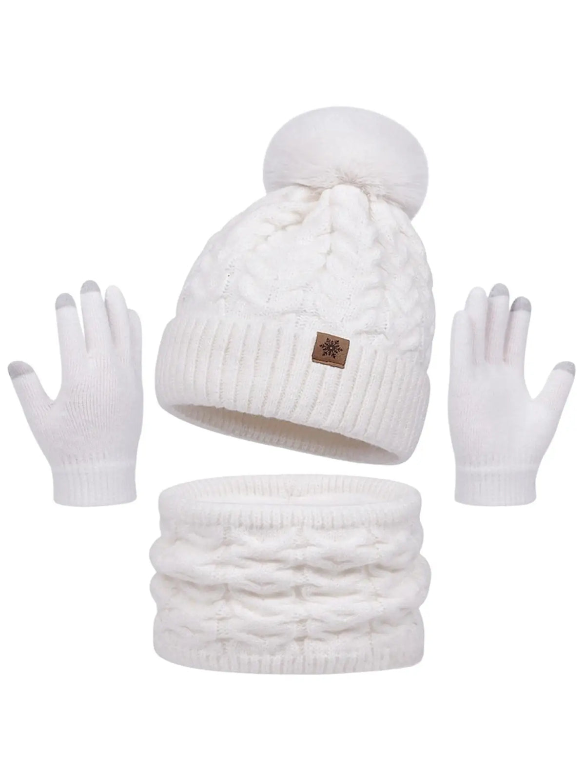 Women's warm knitted 3-piece winter set with hat, neck warmer, and gloves by HSF Marketplace