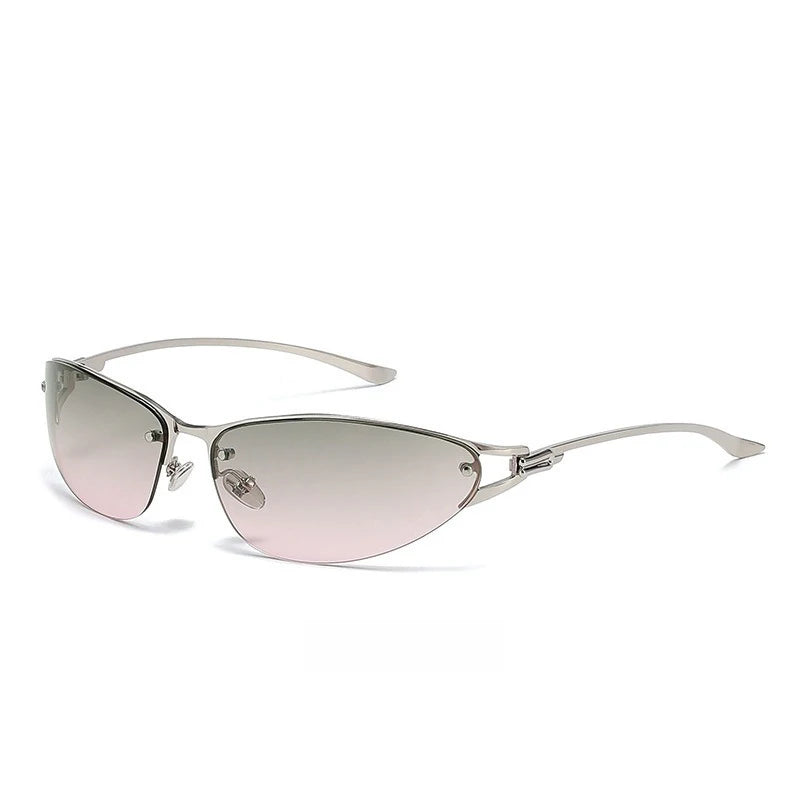 Harajuku women’s half-frame cat-eye sunglasses with gradient lenses and metal frames, Korean style