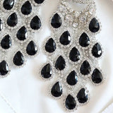 HSF Marketplace bridal black crystal tassel earrings with elegant dangling design