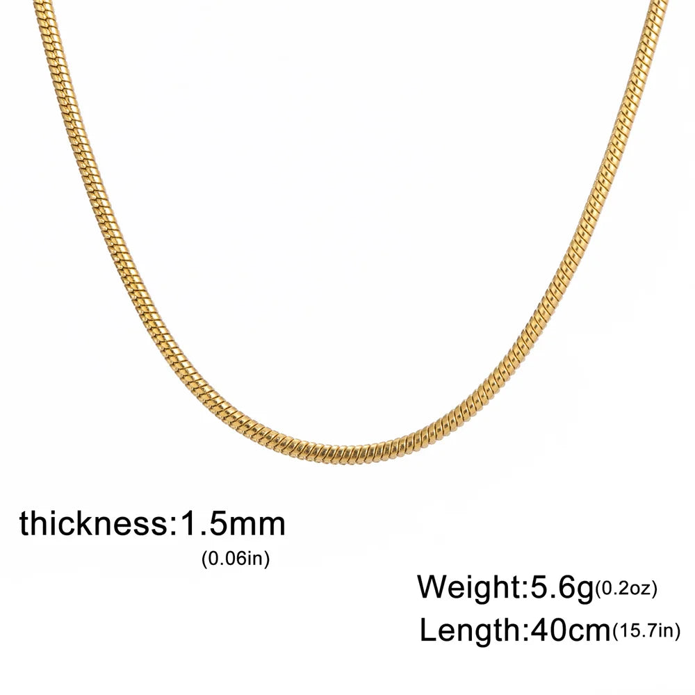 HSF Marketplace stainless steel round snake chain necklace, unisex jewelry on a clean background