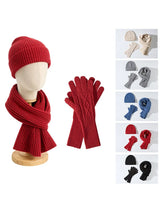 HSF Marketplace wool beanie, scarf and gloves winter set in coordinated cold-weather accessories lycra-striped textual descriptions?