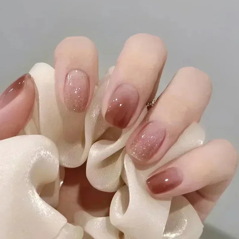 24pcs HSF Marketplace cute girly short square press-on false nails with white French tips, glitter stars, rhinestones and bows