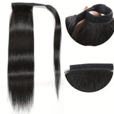 Straight Remy human hair clip-in ponytail extension in natural black