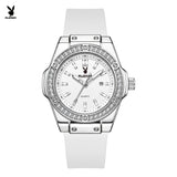 PLAYBOY Woman Elegant Date Quartz Wristwatch Waterproof Luminous Diamond Bezel Watches for Woman Luxury Original Brand Reloj