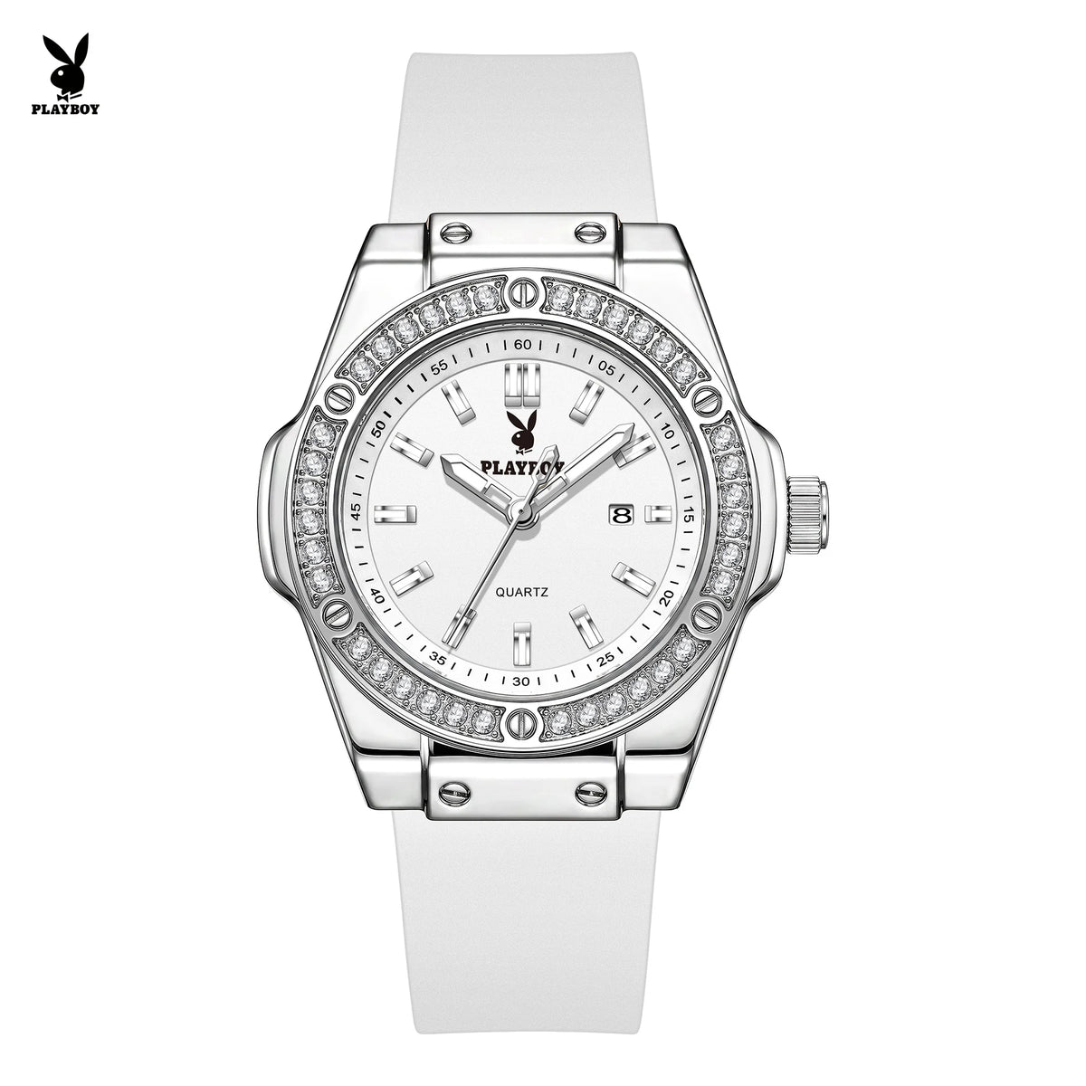PLAYBOY Woman Elegant Date Quartz Wristwatch Waterproof Luminous Diamond Bezel Watches for Woman Luxury Original Brand Reloj