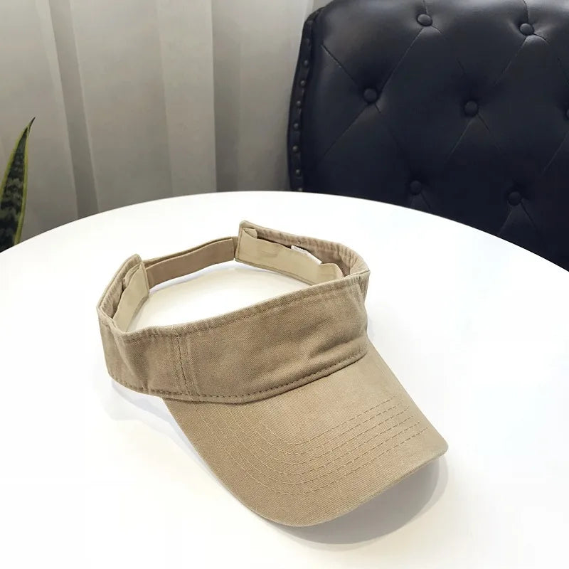 Women's washed cotton empty top visor sun hat for sports, travel, beach, golf, and UV protection