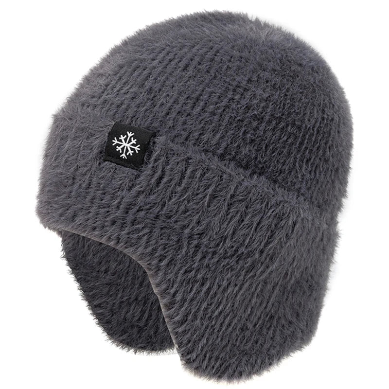 Women's candy-color earflap winter hat, soft faux fur knitted beanie in Kpop streetwear style