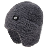 Women's candy-color earflap winter hat, soft faux fur knitted beanie in Kpop streetwear style