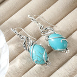 Bohemian turquoise drop earrings for women by HSF, vintage silver-style jewelry with dangling turquoise stones