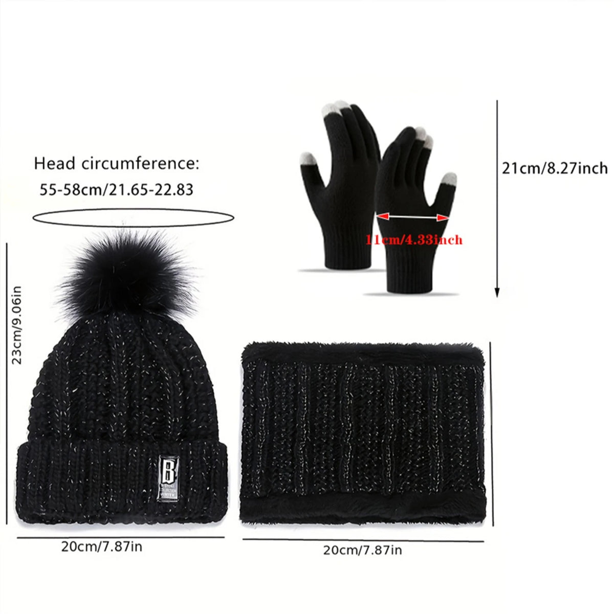 Warm winter beanie hat, gloves and scarf set for men and women by HSF Marketplace