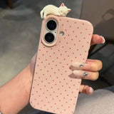 Polka dot iPhone phone case with cute cartoon cat design by HSF Marketplace