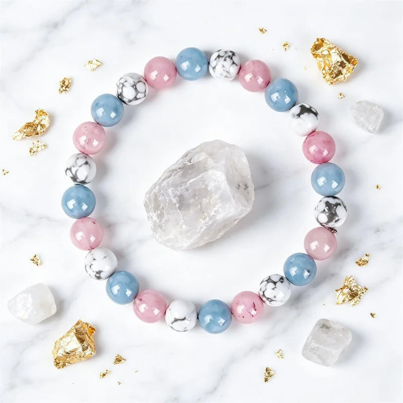 Natural Stone Beads Aquamarine Bracelet Round Agates Jaspers Turquoise Beaded Bracelets for Women Elastic Rope Handmade Jewelry