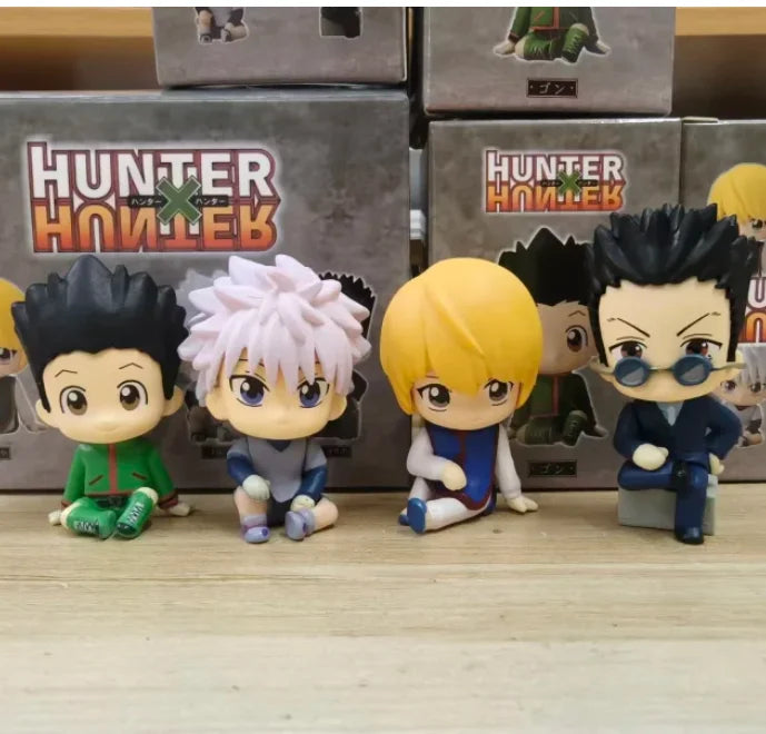4-piece Hunter X Hunter chibi figure set featuring Gon, Killua, Kurapika, and Leorio sitting ornaments