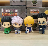 4-piece Hunter X Hunter chibi figure set featuring Gon, Killua, Kurapika, and Leorio sitting ornaments