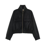 Women's slim autumn jacket with large pockets, warm design, and street chic style by HSF Marketplace