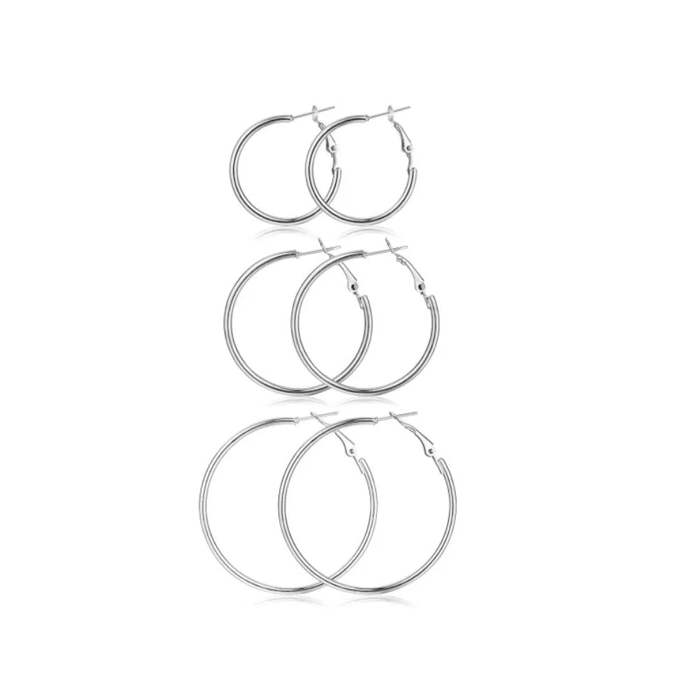 Gold metal hoop earrings set for women, stylish lightweight jewelry in multiple sizes