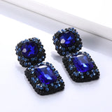 Vintage Costume Jewelry Party Accessories Gunblack Chunky Gray Black Crystal Rhinestone Square Statement Earrings for Women