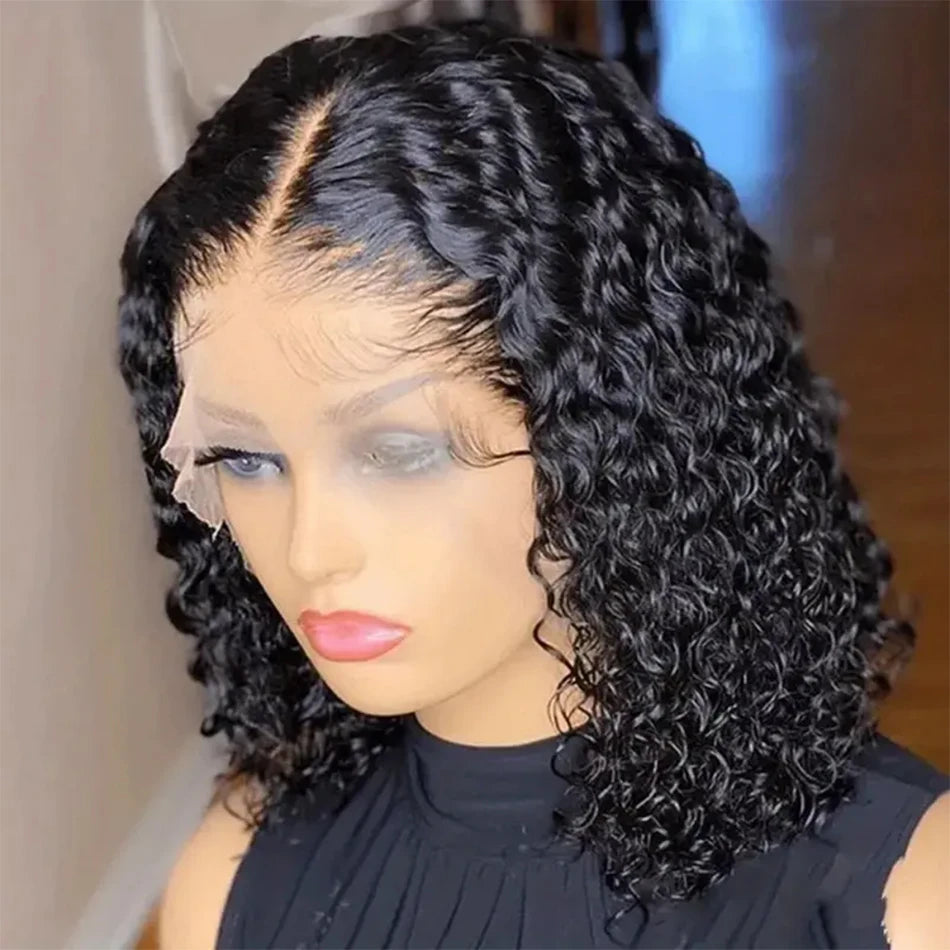 Kinky curly lace front human hair wig by HSF Marketplace, wet and wavy water wave style, ready-to-wear kinky curly wig for women