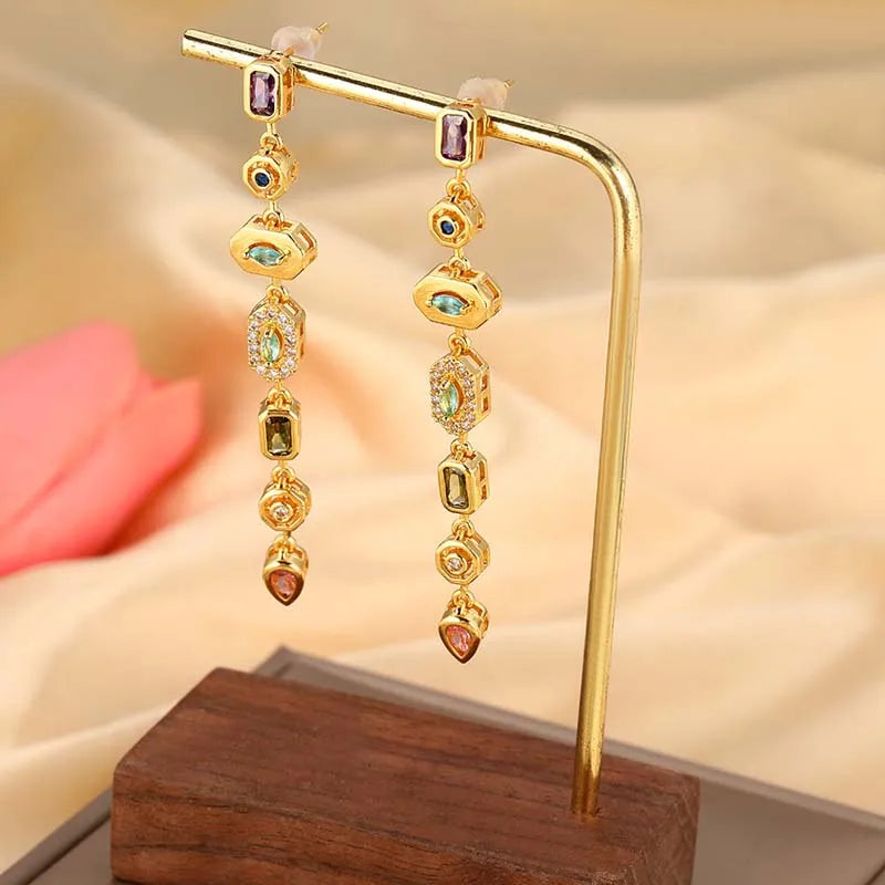 Colorful zircon water drop long tassel earrings for women by HSF Marketplace