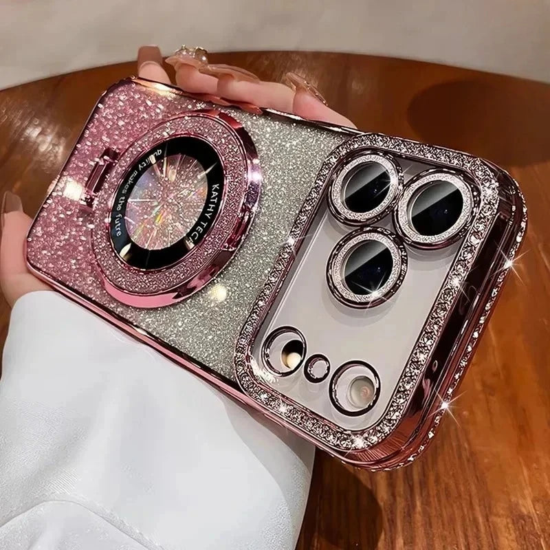 Glitter magnetic phone case for iPhone 14 Pro Max with lens protection by HSF Marketplace