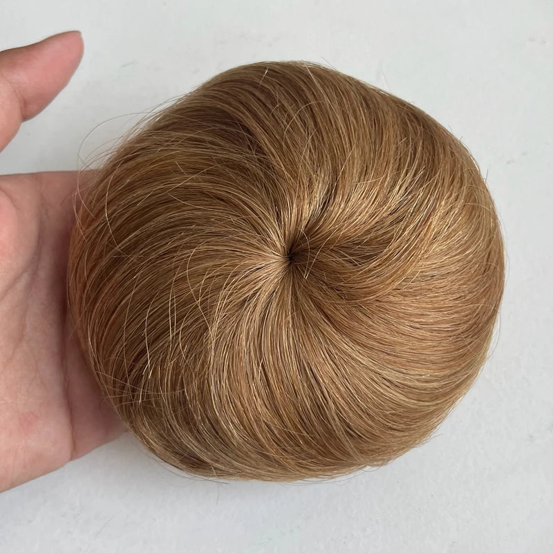 Brown-blonde 6-inch human hair drawstring bun wig hairpiece for thinner hair by HSF Marketplace