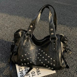 Large capacity rivet punk handbag for women by HSF Marketplace, stylish versatile purse with edgy metal details