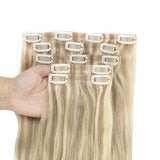 HSF Marketplace invisible PU weft clip-in human hair extensions, 7-piece silk straight set, 12–24 inches