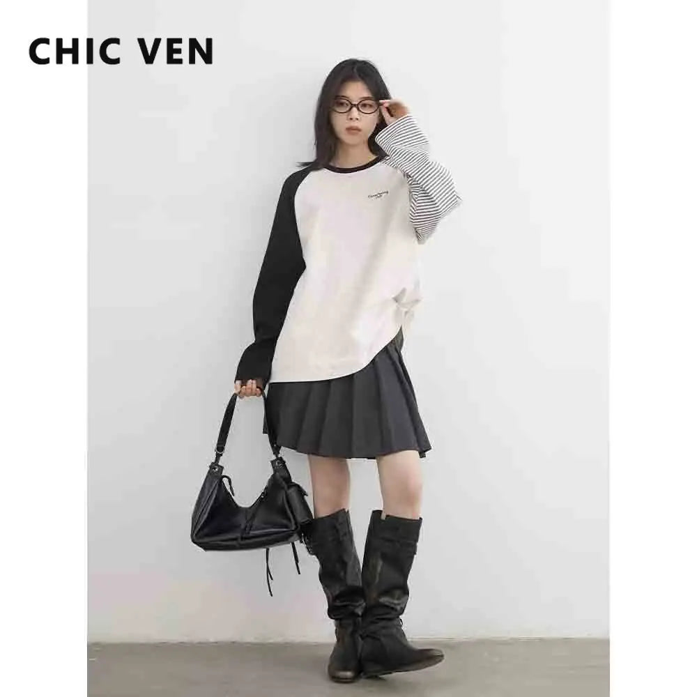 Women's Korean contrast splicing T-shirt, casual short-sleeve K-Culture merch by HSF Marketplace