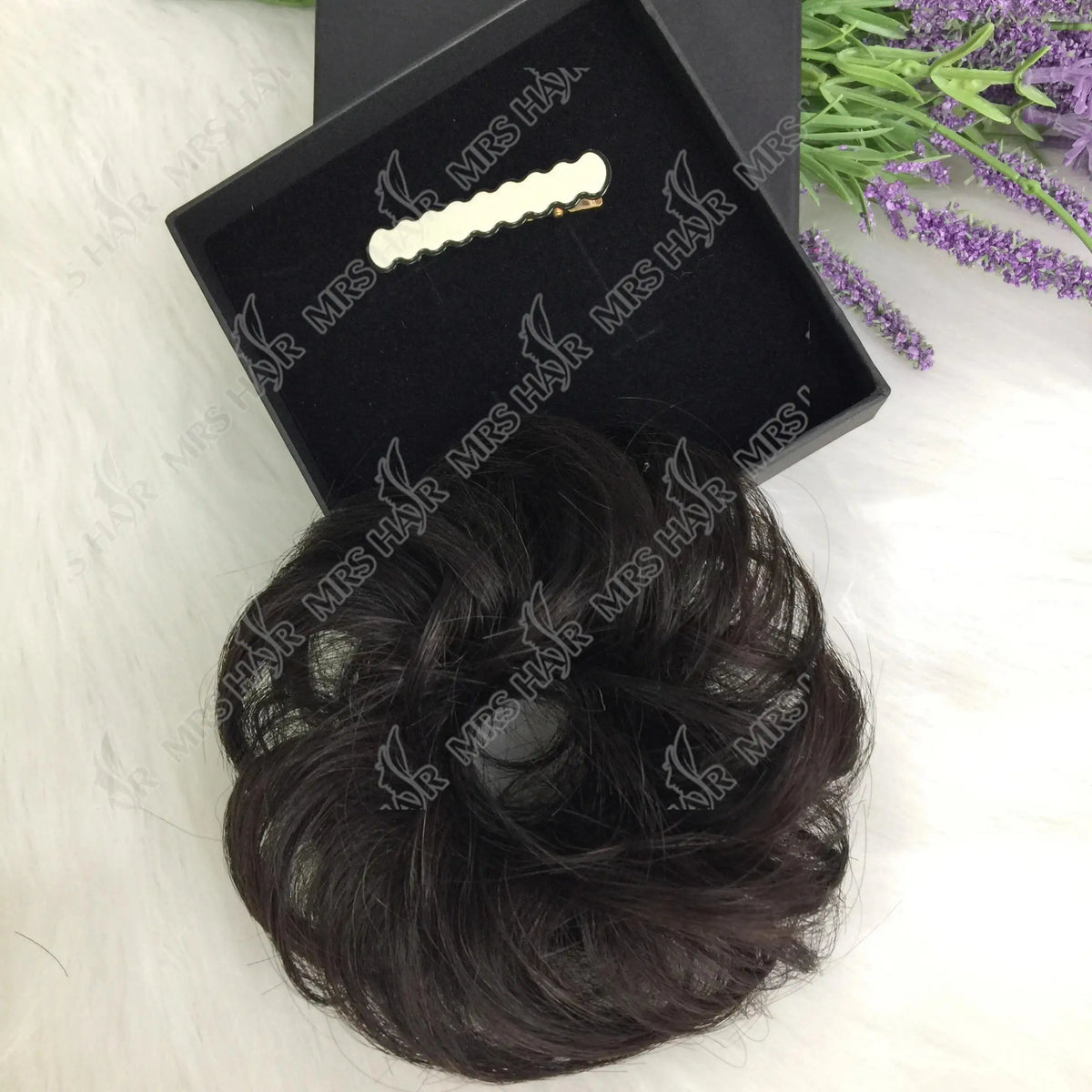 Elegant messy bun hairpiece for women, real human hair curly wave ponytail extension in natural fluffy style