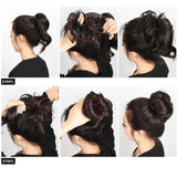 Real human hair messy bun scrunchie in curly wavy style for women's ponytail updo
