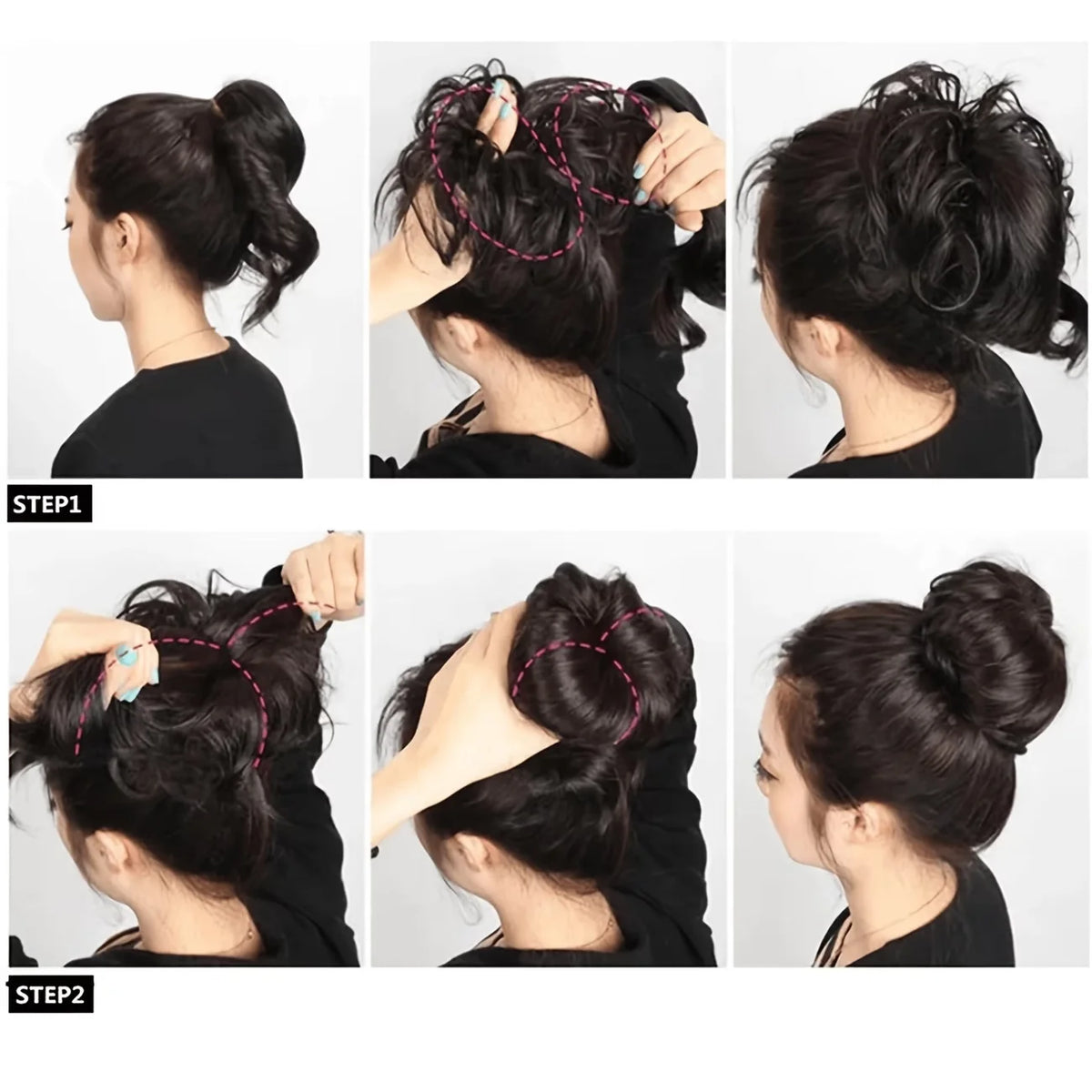 Real human hair messy bun scrunchie in curly wavy style for women's ponytail updo
