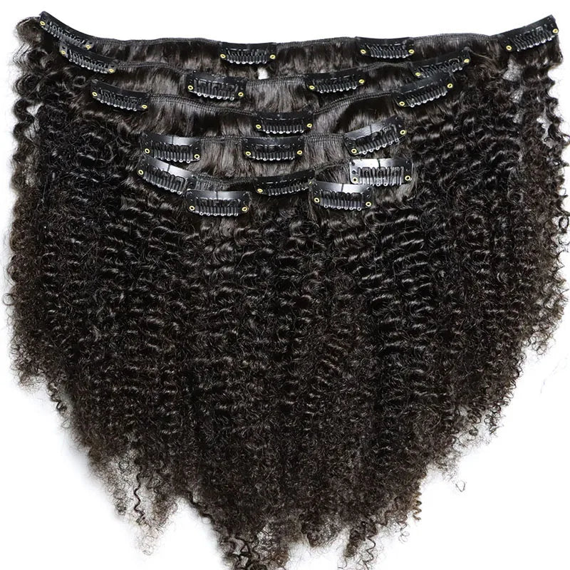 IXTUYLLY 4C clip-in virgin Remy human hair extensions, tight small afro kinky curls in African black shade
