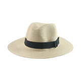 Women's black ribbon Panama straw hat by HSF Marketplace for spring and summer sun protection