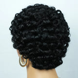 Short curly bob human hair wig with bangs, ready-to-go glueless bouncy afro style for women