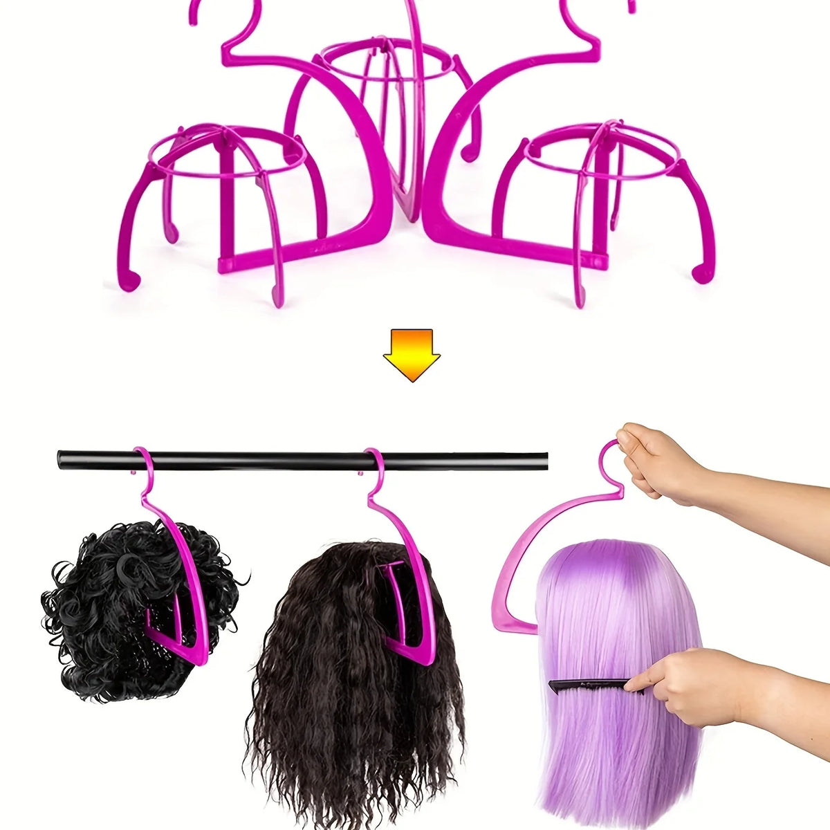 1/4pcs Plastic Wig Hanger Stand Hat Folding Rack Holder Black Pink Portable Styling & Organizing Wigs Storage Rack Display Tools