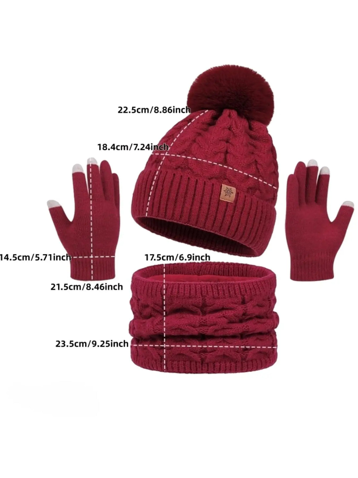 Women's warm knitted 3-piece winter set by HSF Marketplace with hat, neck warmer, and gloves