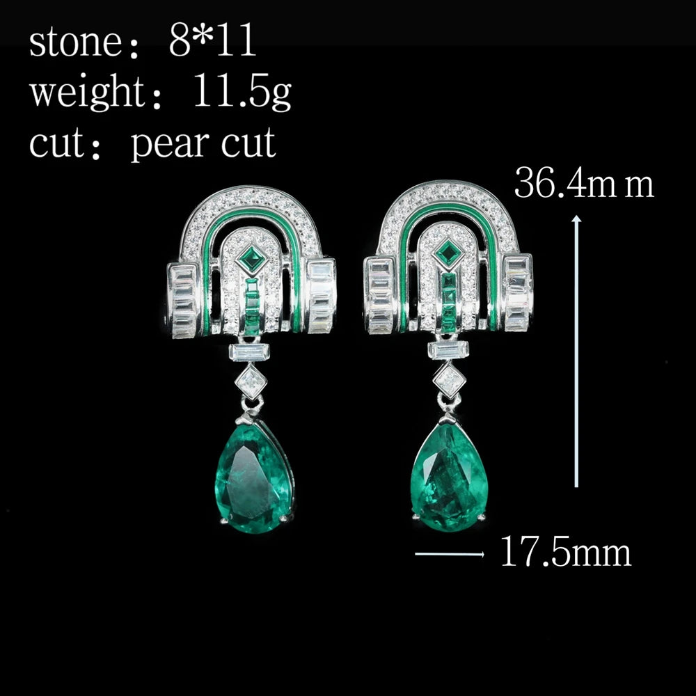 WUIHA Vintage 925 Sterling Silver Pear Cut Emerald Gemstones Drop Dangle Earrings Anniversary Gift Fine Jewelry Drop Shipping