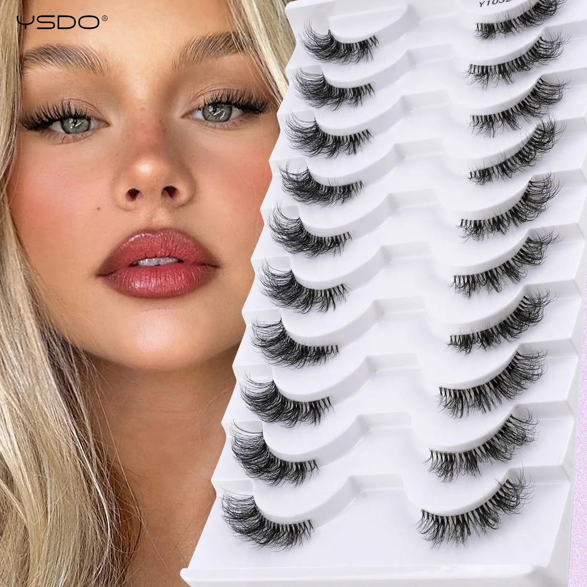 Natural half false eyelashes, 5 or 10 pairs, by HSF Marketplace, shown in packaging
