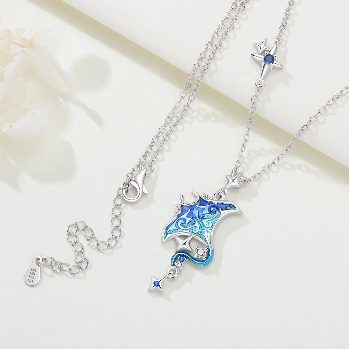Sterling silver Batfish ocean animal pendant necklace for women, featuring detailed fine jewelry design by HSF Marketplace.